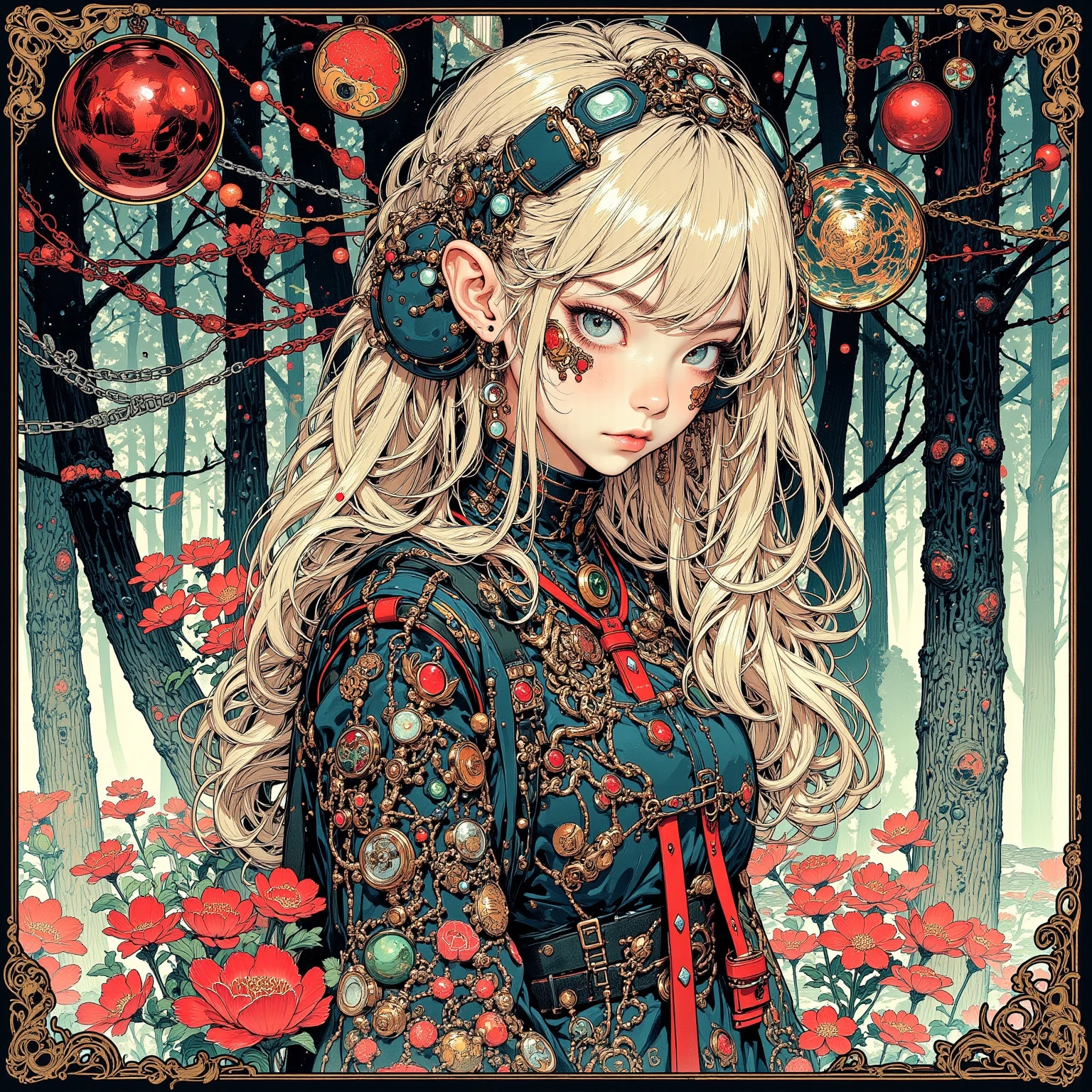  Elf Girl ,long ears, slim figure,    designs that make you feel like woods and nature  （ leaf and flower motifs  、Lightweight fabric ）Clothes for ,  earcuffs and chains to earrings ,corolla,  intellectual and mysterious  , (cat and rabbit  ） pendant or bracelet ,   decorative belts  , asymmetrical costume , Adjusting line thickness using vector layers、 have a 3D effect ,Forest and lake background , Contemporary Art Collage  ,  collage art work,  NEW ALBUM JACKET  ,  great job  !,   digital collage , collage art ,    Contemporary Collage  ,   Mixed Media Collage   ,  surreal + HD, surreal style,convertible, Pop psychedelic art  ,   highly saturated works   ,    motifs to earrings 、 add a slightly fantastic effect with airbrushing   ,