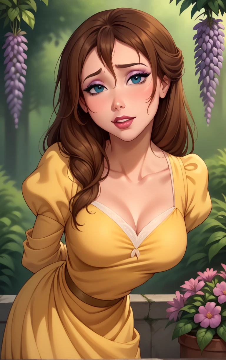 Jane Porter with huge breasts in a lace micro bra up a tree in the jungle