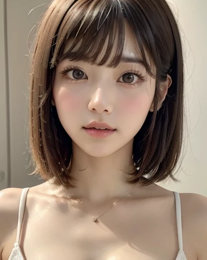 Highest quality、masterpiece、Ultra-high resolution、(Realistic:1.4)、Beautiful woman、、smile、maroon short hair、Orange Eyes、Full nudity、Small breasts、Bedroom