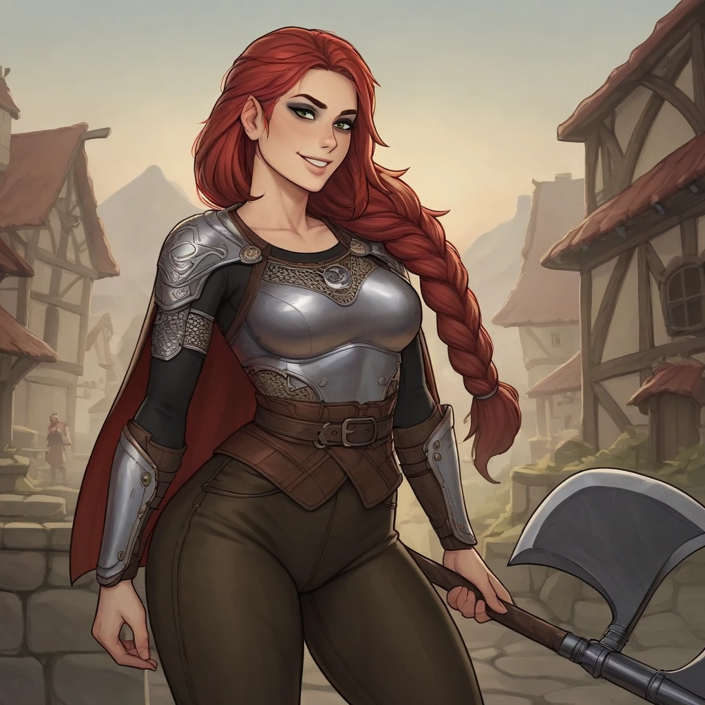 check_9, check_8_up, check_7_up, check_6_up, check_5_up, check_4_up,((1 girl) ), on open air,beautiful feminine fmgura,(sexy elegant ninja armor)),(dirty armor),((chest-fitting armor)),( armor in blood) , One, green eyes, desert red canyon, orange hair with long braids, I look at the viewer, wild hair,( cracked armor,Ragged Armor),breastplate, upper body, day, sky, (laughs a lot) , blush,((all body:1.3)),(((reach out to the viewer:1.1))) , (((communicates with the viewer))) , ((come after me)), ((leads the viewer by the hand:1.3)) , (holding a yellow road sign in the shape of a diamond in his hands)