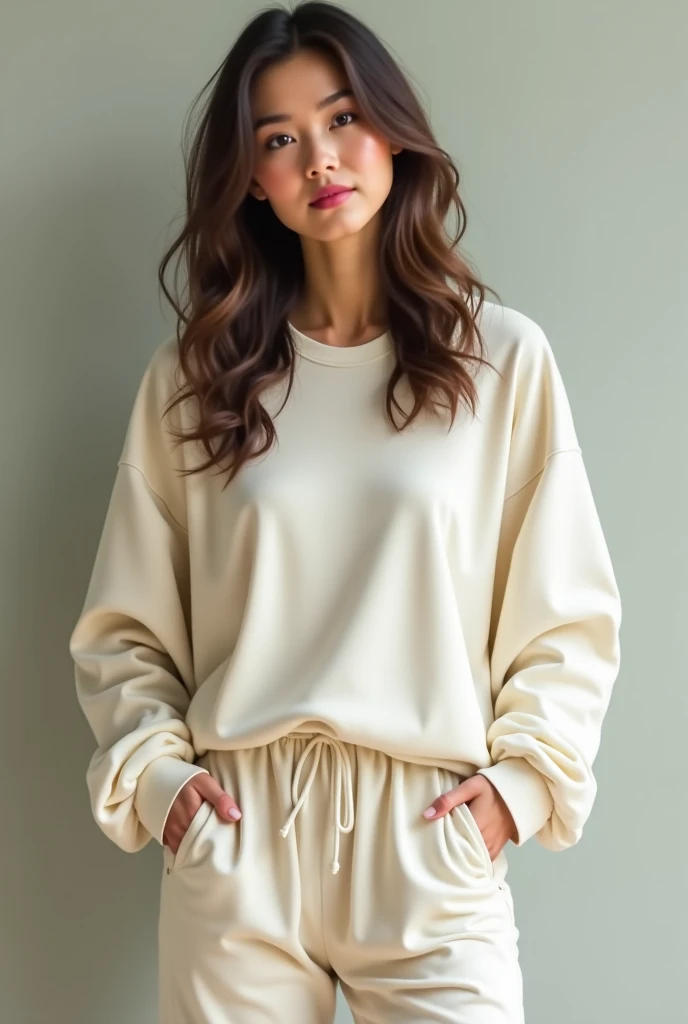 Woman standing up wearing cotton lounge house boxer shorts and hoodie