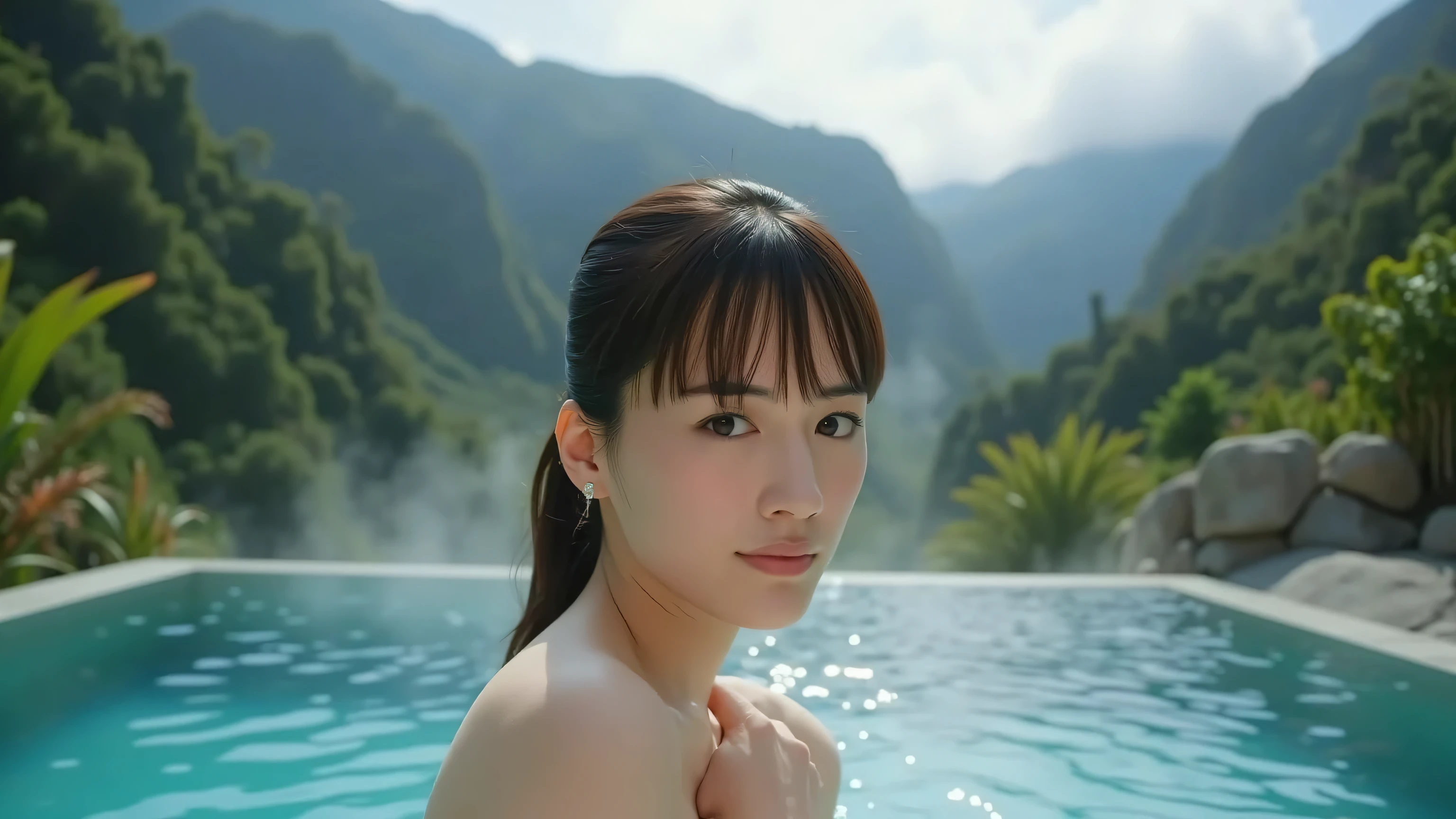 1 person、 (( Top Quality 、masterpiece、、 Ultra High Resolution、 winning work )、( naked girls:1.8)、( accurate anatomy of a dark night:1.Nestled in a hot spring:1.2)、( look at me and laugh :1.1)、 Ultra High Resolution for bright and fair skin、The most detailed face、 Ultra High Resolution detailed face、 Ultra High Resolutionの髪の毛、 Ultra High Resolutionの煌めく瞳、 perfect figure with tight waist、( blurry background:1.o bright and vivid、 Beautiful Faces of Japanese Actresses 、( The hot springs, which are depicted in every detail, are blessed with nature , Deep in an Unexplored Mountain :1.1)、perfect and accurate hot springs、(White thick fog:1.2)、Hot spring steam 、 completely naked:1.6、 big breasts、Nipples:1.eems comfortable、orgasm