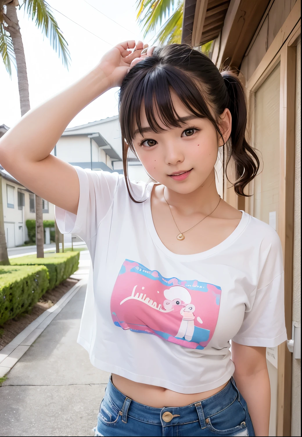 (Nipples visible through white T-shirt:1.25), Clear cute big nipples, (Breast milk:1.25), Straight bangs, long hair、Shrine maiden, Nude, , 、Show your nipples properly from the front、Japanese high school girl like in the photo, Pale-skinned girl, , , necklace, , , , ,, 8K, , Plain eyes、, realistic breasts, , realistic girl, beautiful girl、kawaii junior high school student、I am studying, Brown Hair、Cheerleader、ribbon、Laughter, Sandy Beach, Nude, Showing teeth