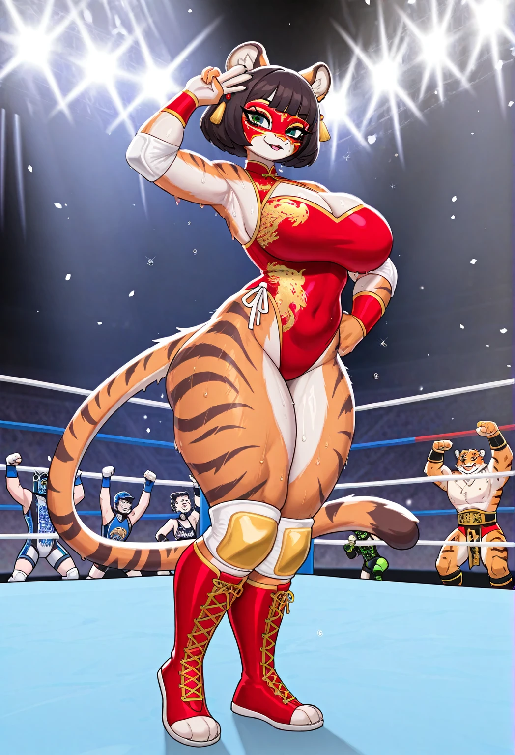 Red neck collar, Red leg garter, red bikini, gilded bikini, gilded bikini border, large heart shape pattern, (hooves:1.2), bikini hearth shape, frill bikini, zebra tail, horse ears, horse face, anthropomorphic female, (anthropomorphic zebra:1.2), cute female, fursona, fursona furry art, commission for high res, multiple female fursonas in background, goat faun fursona, oc commission, (sfw) safe for work, female furry mini cute style, fullbody commission for, furry fursona, naughty face, smug, tounge out, chrouching forward, winking, shy smile, grin smile, ((belly dancer outfit)), kneel on one leg, streaching leg backwards, low-angle shot, close up, front-side view, toon shader, Wide-Angle, (from below), wide shot, (high details:1.3), (high quality:1.3), (best quality:1.5), (highres:1.5), HD