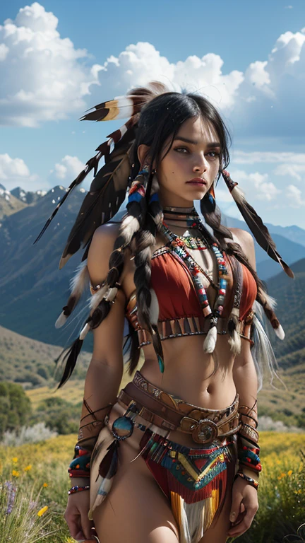 score_9, score_8_above, score_7_above, score_6_above, classification_explicit, 1 girl, ((18 years:1.2)),(The best quality,A high resolution,Ultra - detailed,actual),Native American Ariana Grande,(wild Indian native American:1.4), adult, full lips, big light eyes, light blue eyes, ((by rubio:1)), (cabello ondulado long trenzado nativo indio: 1.2), (female native american:1.4) ,(native indian feathers :1.4), (Face details: 1.5, bright blue eyes, beautiful face, pretty eyes, iris coating, labios Delgados: 1.5, Delgado, pale and sharp eyebrows, long, dark eyelashes, double tabs),(perfect hands detailed : 1.4 ) , (forest background big leaves :1.4), (native american V2.1), (native american:1.4), (fondo desierto casa native american:1.4), (dynamic cowboy pose),(( beautiful american indian warrior:1.4), (beautiful american indian warrior: V2.1)) , (bright colors), (big stones background:1.4 ), (meadow background :1.4), (falling rain cloudy:1.4), (great grassland autumn :1.4), (vestidor native american:1.4), (showing panties:1.4), (realistic V2.1), (perfect anatomy)