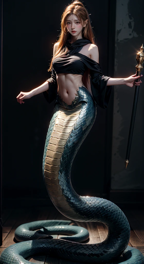 (mermaid:1.2), (Snake tail:1.3),8K UHD,RAW photo,A snake woman,(Python pattern),White Snake(snake man),(Golden scales),(Real Human:1.3),(A high resolution:1.4),(A detailed:1.5),(photorealestic:1.7),RAW photo,Portrait Photogram,Realistic white scales,cabellos largos dorados,Skin is delicate and smooth,A plump chest,(Lamia),RAW photo,超A high resolution,Foto realism,best qualtiy,(highdetailskin,skin detailed),Visible Pore,Shiny skin,tmasterpiece,finedetail,Colorization,Extremely Delicately Beautiful,Extremely detailed 8k wallpaper,8K high quality,Digital SLR,Snake man maiden with beautiful details,(looking at viewert),professional photograph lighting,Faraway view,full bodyesbian,in a panoramic view