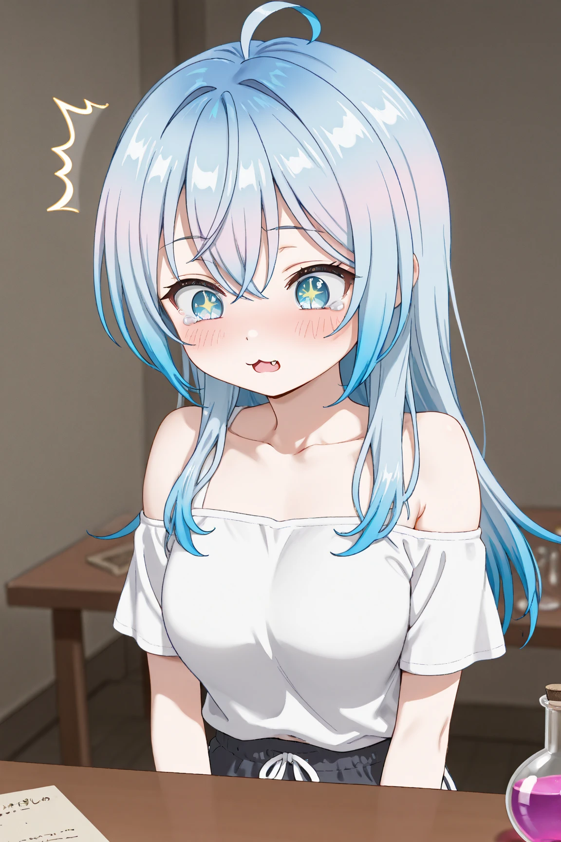Cute Girls、a little 、Light blue hair、Bob、I do not have anything、1 person、Only the mouth is smiling、White pajamas
