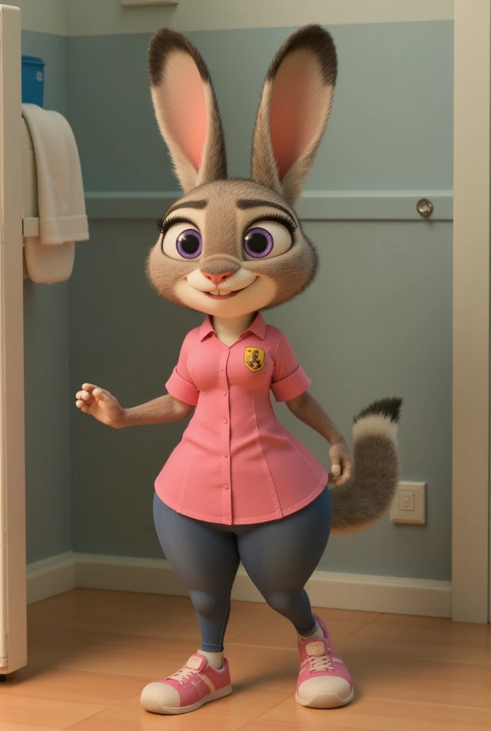 3d,8k,judy hopps,realistic fur,thick paws,panties,long socks with patterns,thick thighs,standing,bright blue eyes,masterpiece HIFI,thick thighs,with pornhub logo on his shirt
