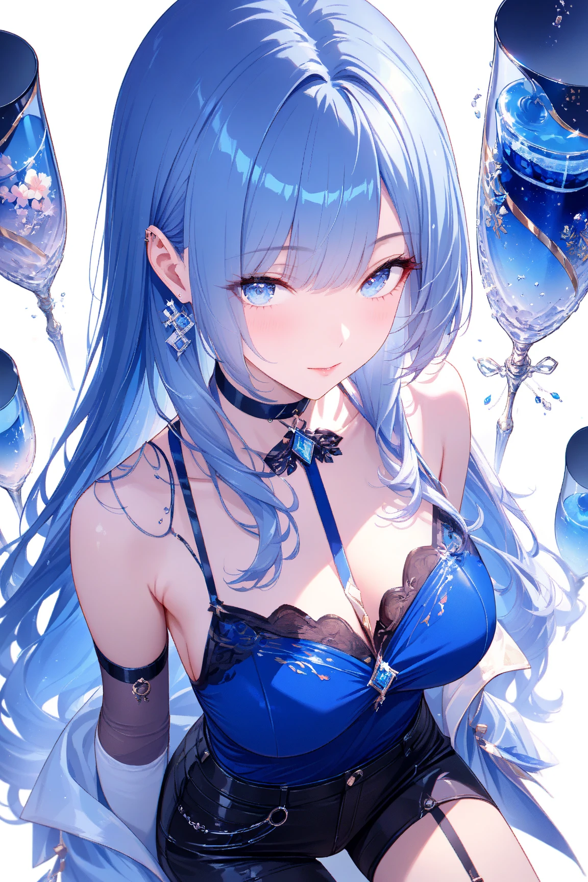 masterpiece, highest quality, ((9 multiple poses and expressions)),light blue hair,young girl, pretty girl, full body,white background,erotic pose
