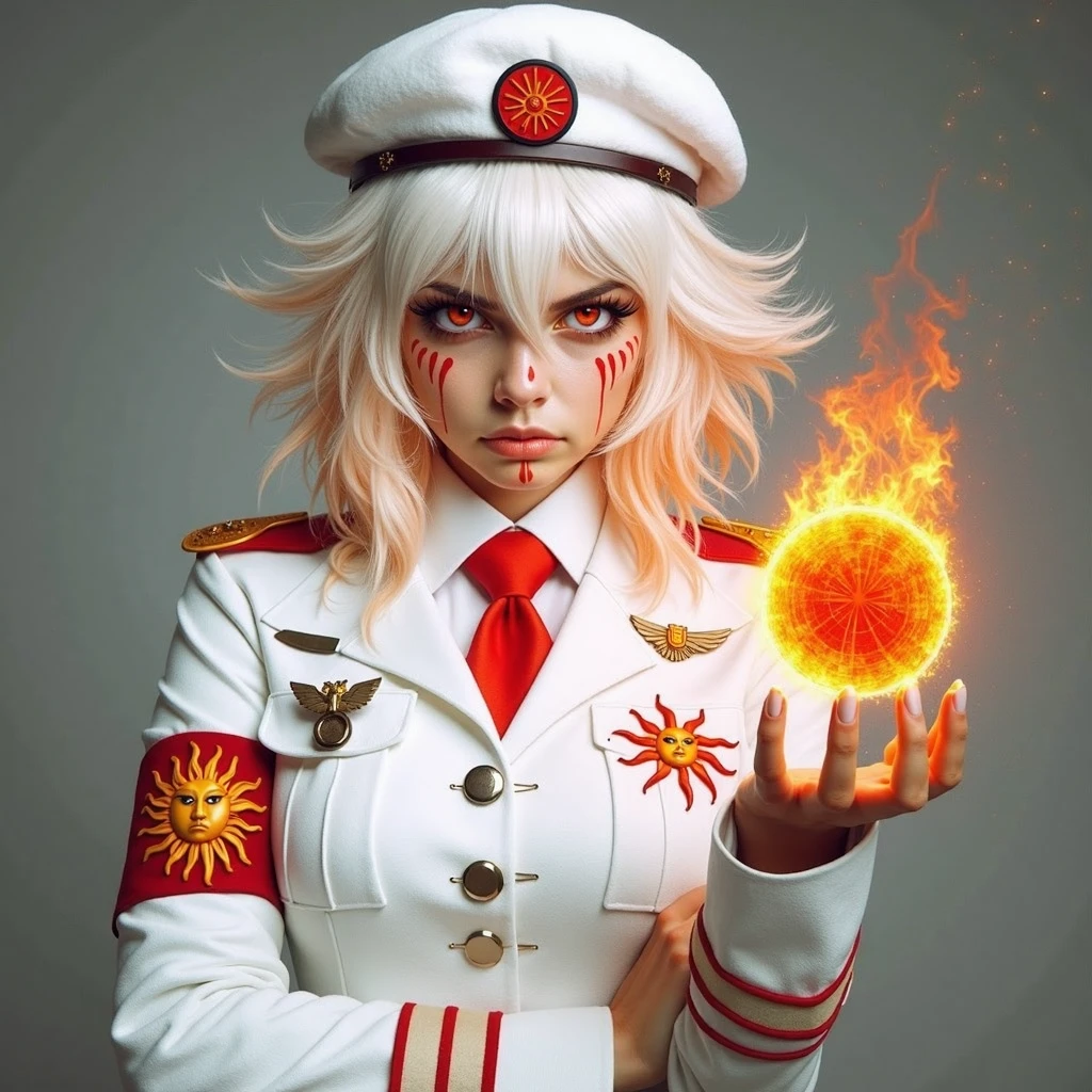 masterpiece, best quality, illustration, {beautiful detailed girl}, beautiful detailed glow, (flames of war: 1.2), (nuclear explosion behind: 1.3), rain, detailed lighting, detailed water, (beautiful detailed eyes: 1.1), featureless , palace, azure hair, messy hair, long bangs, hair between the eyes, (white and gray dress: 1.1), black ribbon, white bow ties, belly, big forehead, blank look, flower, long sleeves