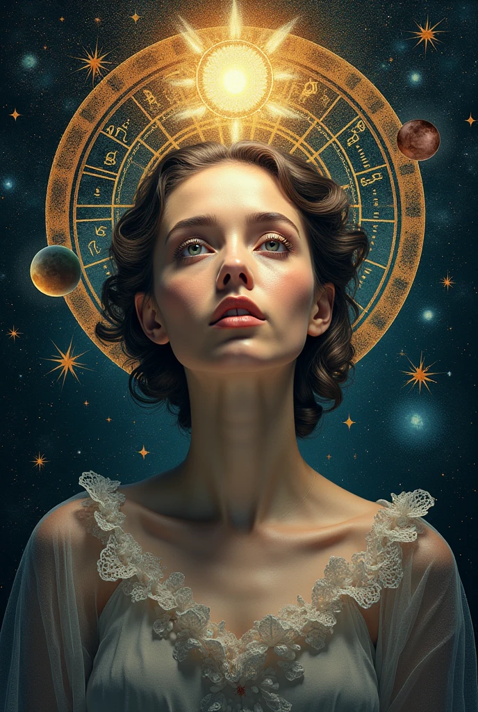 Image of an adult girl with the Sun and Venus in the 11th house, Pluto's solar opposition, sun square moon, Venus square Mars, Moon in Pisces in 8th house, moon square pluto, Ascendant in Leo