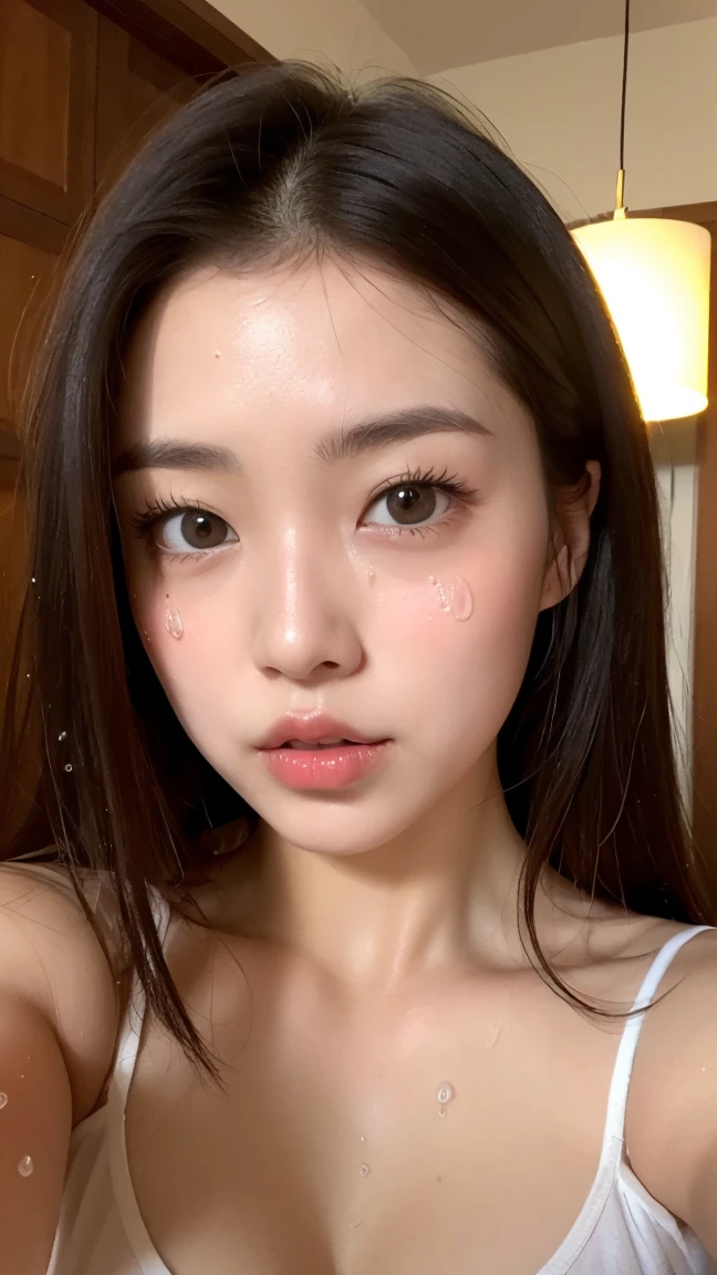 ((best qualtiy, 8K, tmasterpiece:1.3)), Sharp:1.2, perfect figure beautiful woman:1.4, Slim abs:1.2, ((Layered Hair Style, huge tit:1.3,cleavage:1.2)),(Sateen,the street:1.2),Get wet:1.5,Highly detailed facial and skin texture,A detailed eye,double eyelid,rape face and Look sideways at the camera and full body picture, cum on face and hair