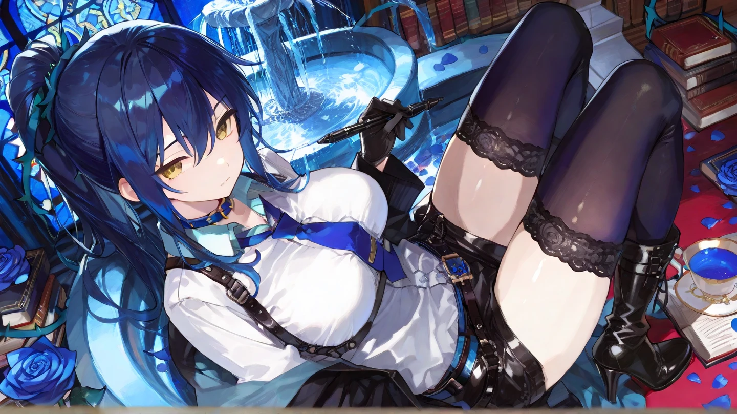 Real- style woman sitting on bed in blue dress, best 4k konachan wallpaper, seductive delicate girl, popular on ArtStation Pixiv, video game from Azur Lane, 8K high quality detail art, Guviz on ArtStation Pixiv, popular on CGstation, Azur Lane style, Guvez on Pixiv ArtStation