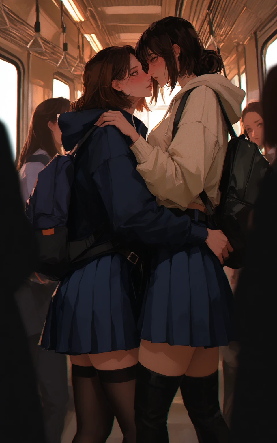 Behind　Couple　high school student　Night view