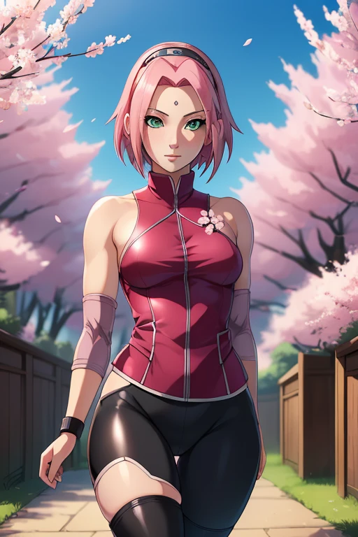 ((Ultra quality)), ((Masterpiece)), Sakura Haruno, Naruto, ((short pink hair)), (Beautiful cute face), (beautiful female lips), charming, ((sexy facial expression)), Look at the camera, eyes slightly open, (White skin color), (blue skin), glow on the body, ((beautiful detailed female eyes)), ((green eyes)), (juicy female lips), (black eyeliner), (beautiful female hands), ((Ideal female figure)), ideal female body, Beautiful waist, beautiful thighs, beautiful small breasts, ((subtle and beautiful)), lies tantalizingly (closeup of face), (Sakura Haruno, tight black leggings) bottom: hidden leaf town, Naruto shippuden, ((depth of field)), ((high quality clear image)), (clear details), ((high detail)), realistically, professional photo shoot, ((clear focus)), cheered up
