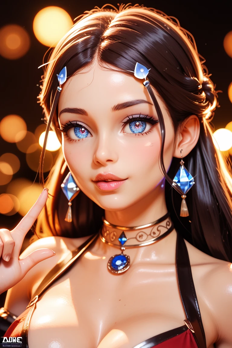 full body, Big breasts, she is a Milf, Busty ((beautiful and cute 30 years old)), ((black hair, with wavy bangs)), double eyelids, blue eyes, clear and detailed, hyper detailed, light effect on the eyes, iris detailed, sensual body, perfect waist, ((beautiful red dress with a strap around the neck, cool, cleavage)) , ((masterpiece, hyper realistic, hyper detailed, best quality, 16k, light and shadow on the skin, vivid colors) ), eyeliner, sensual expression, perfect lips, innocent and sexy face, ((skin with light and shadow), beautifully seductive and embarrassed, perfect pink lips, sensual expression, naughty smile ((she is a beautiful milf)), flirting with the viewer, on the street, sensual pose, ((on the building's balcony)), ((night, lamps on the column))