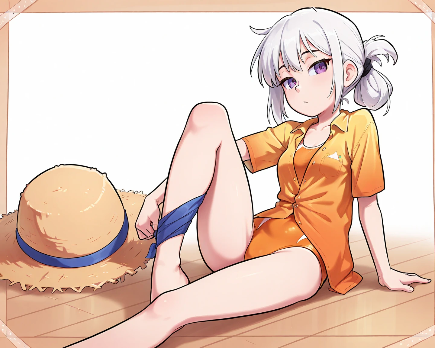 (8k, best quality, masterpiece:1.2),\(Eye details\),\(Facial features details\),(\(Clothes details details\)\),(1 girl:1.3),独奏,full body,Early Pomelo(/genshin impact)/,(/sad/),High-cut swimsuit,one-piece swimsuit,Beach Background,Girl lying on the beach,(sleep:1.25),((Half-open eyes)),(Relaxed expression),(Slightly raised chest),(slim waist),(Open-toe slippers:1.2),
