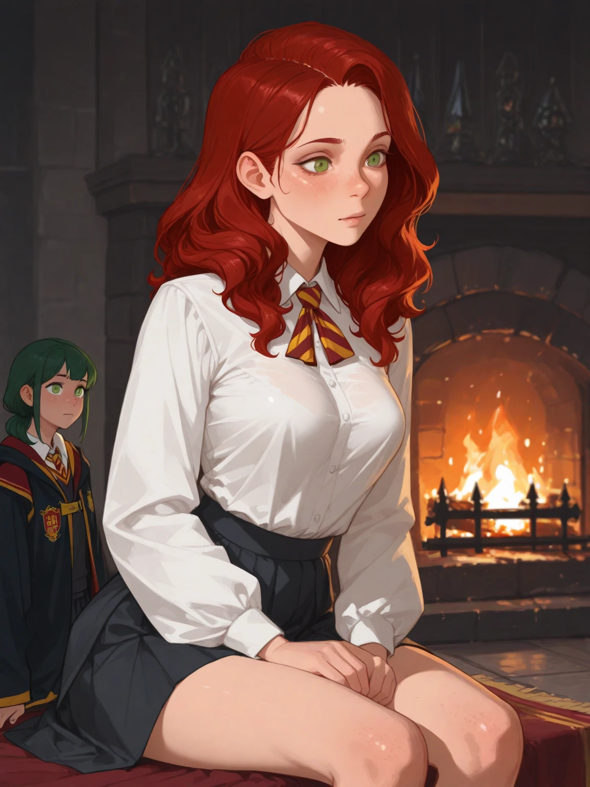 (((in colour))), lots of people,
1girl (looks like(Princess Anna:1.4)), (shirtlift:1.5),( perfect erect penis:1.4), perfect glans, perfect penis head, 
stood in the great hall at hogwarts, light by candlelight, 
perfect eyes, perfect face, short smile, blush, arms behind back,
(bulbous nipples:1.3), large exposed breasts, exposed nipples,
BREAK
wearing a brown chiffon  dress and matching thighhighs,
flat chest,  nipples,
freckles,  lips,
BREAK
long hair with left side parting, hair over shoulder, (circlet of (braided hair)), front braids,
jewelry,necklace,
looking at viewer, photo \(medium\), realistic, shorts, 
< <lora:Sissy_clit_no_balls:1.2> pussy,clitty, penis
(masterpiece, best quality:1.2),
high quality, 4K, beautiful design,  award winning photo, extremely detailed, amazing, fine detail,   extremely detailed eyes and face, kodak portra 400,
atmospheric lighting, high contrast, natural skin texture, hyperrealism, soft light, sharp, rim lighting, ultra detailed, sharp focus, dark and gloomy atmosphere,
<lora:add_detail:.70>, <lora:hairdetailer:0.7>,
<lora:backlight_slider_v10:0.8> <lora:age_slider_v20:-1.8>