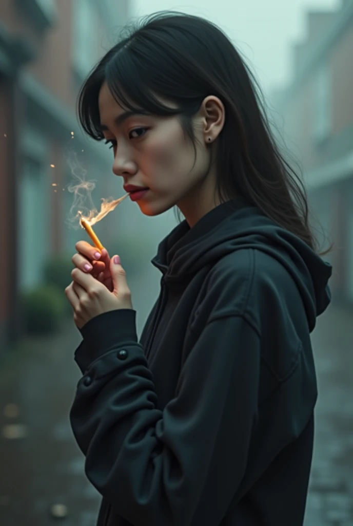 হাতে বিড়ি নিয়ে দাড়ানো মেয়ে 