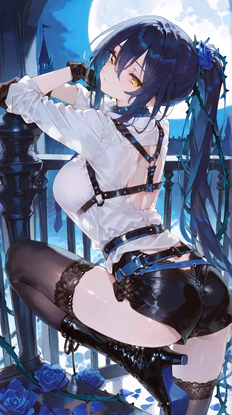 (Girl, hanging head, bending down ), (masterpiece, best quality, ultra detailed), front, ass, legs, :o,