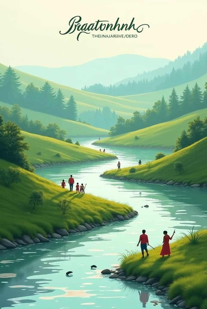 "NORMAL DAYS IN KHAGRACHHARI " make a calligraphy with this line.add hill,river. (Note:picture will be in png formate)