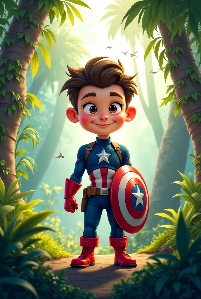 Captain America Child, black hair on the side. And sunglasses with red details