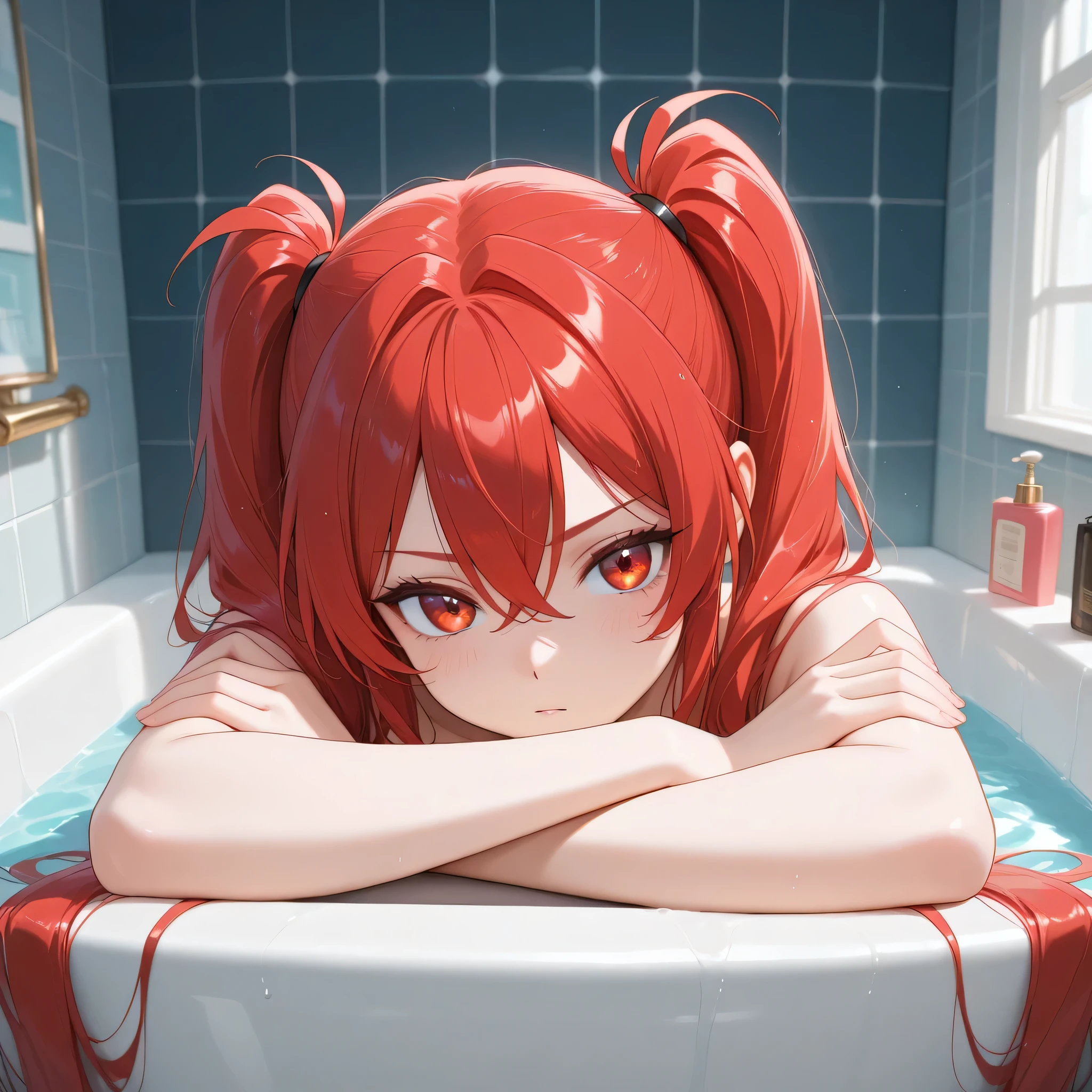 asuka from evangelion lies in the bath with blood