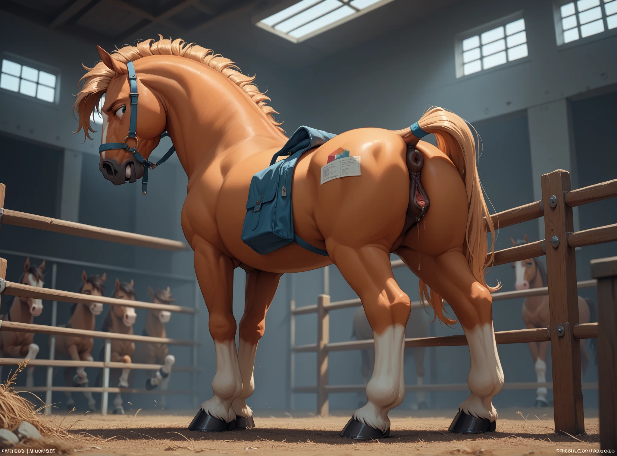 Two male horses sex bottom to top, horse male,bussy horse, equine anus, horse , erected horse penis, horse penis, penis, equine penis, dick, big scrotum, big balls, bucket of cum, creampie anal, gay, mounting, mating gay sex, doggy style, on public street, in public, people in the back