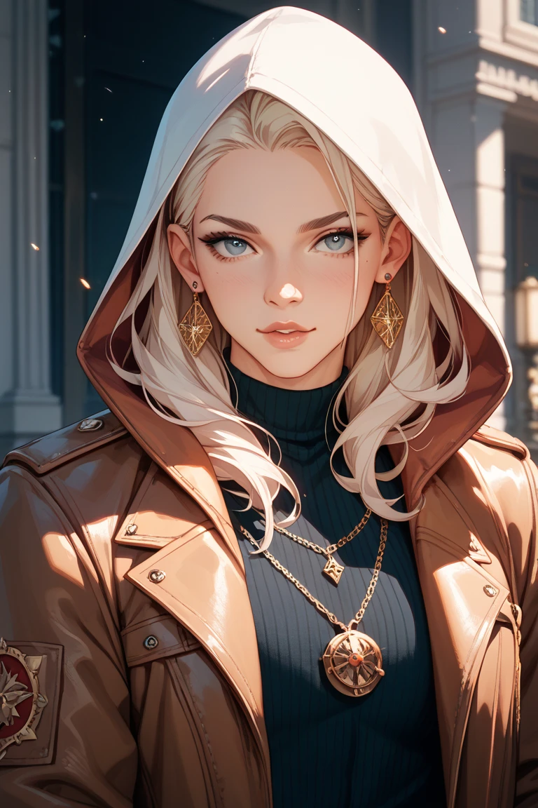 The handsome face is hidden by a hood