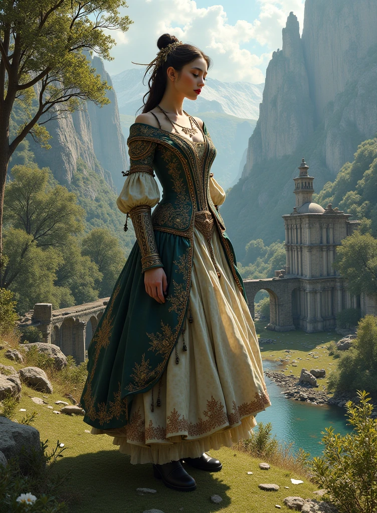 Create a drawing created a fantasy medieval landscape and clothes by drawing the image 