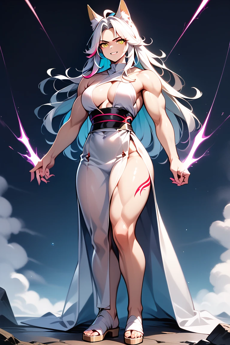 (work of art, high resolution, photorrealistic:1.3), Ghislaine from Mushoku Tensei, Improved physique, increased muscle mass and strength, (goddess-like figure:1.2), well-defined muscles throughout the body, (broad chest, toned legs, and rounded buttocks:1.1), radiant and empowering presence, confidence exuding from his expression, (revealing outfit:1.2), barely covering its shape, showing off his sculpted physique, Mesmerizing aura, divine shine, (captivating green eyes:1.2), Flying hair, royal adornments, Mythical setting, ethereal clouds, sacred symbols, heavenly atmosphere, captivating lighting, intense energy, dynamic pose, goddess of strength and beauty, drawing attention with its imposing and seductive presence. Using depth of field (DOF), Super-resolution, and high-megapixel rendering, each element comes to life with cinematic lightning and anti-aliasing techniques like FKAA, THAI, and RTX. The addition of the SSAO (Screen space ambient occlusion) and various post-processing effects in both post-production and tone mapping elevate the visual quality to a whole new level. Using depth of field (DOF), Super-resolution, and high-megapixel rendering, each element comes to life with cinematic lightning and anti-aliasing techniques like FKAA, THAI, and RTX. The addition of the SSAO (Screen space ambient occlusion) and various post-processing effects in both post-production and tone mapping elevate the visual quality to a whole new level.