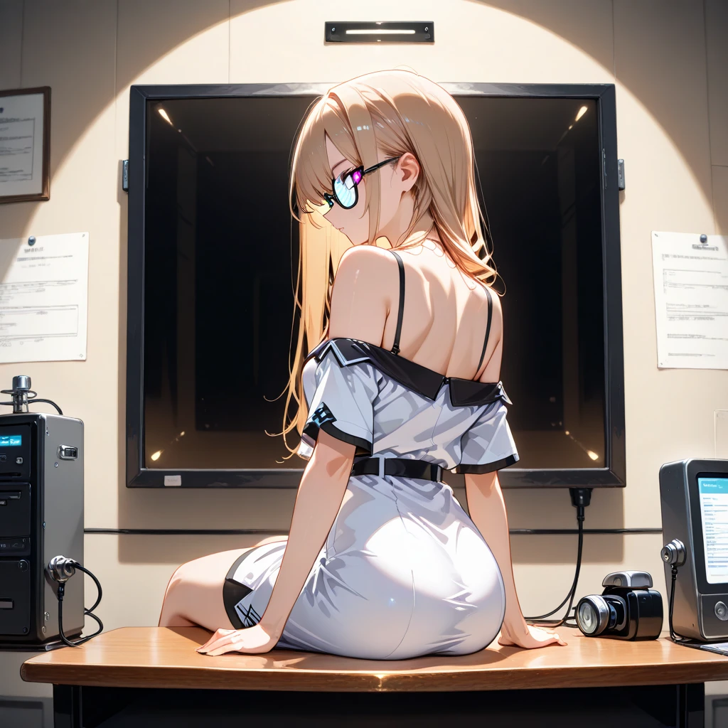 woman,Completely naked,Bob Hair,blush,Large Breasts,woman器,Clothes and underwear scattered around,womanの自慰行為,Nipples get erect,woman器から白い液が大量に流れる,開いたwoman器,woman器を右手で触る,Company Office