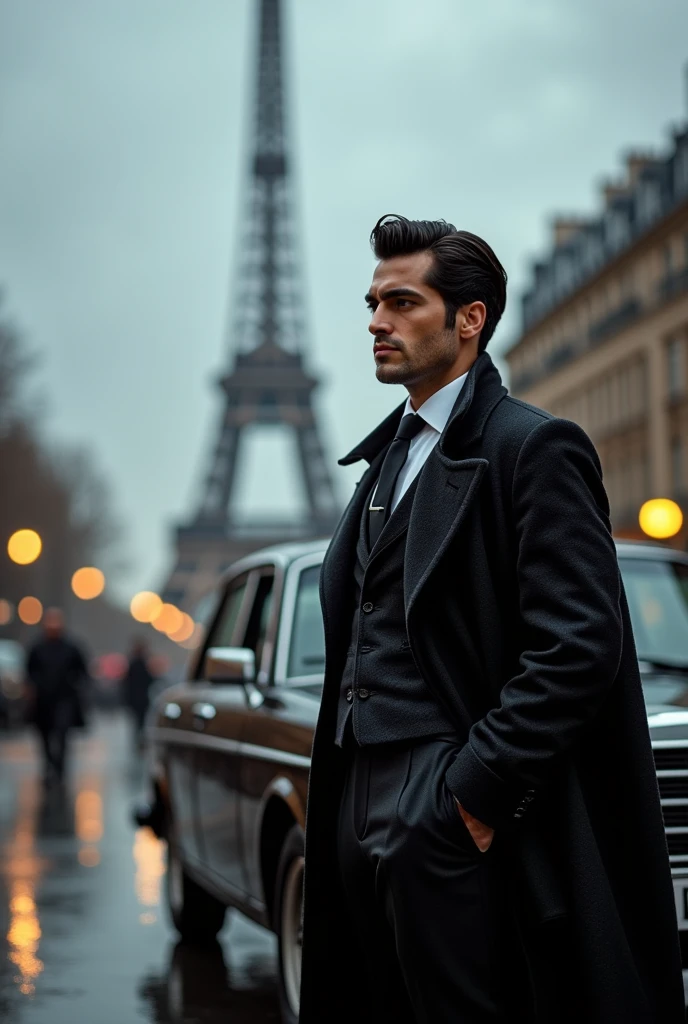 Superman and Batman in lego art, In the bustling streets of Paris, beneath a sky heavy with the threat of rain, a young Azerbaijani taxi driver stands beside his gleaming black Lada sedan. The Eiffel Tower looms in the background, its iron latticework softened by the mist that clings to the city after a recent downpour. The wet pavement reflects the muted glow of streetlights, enhancing the melancholic atmosphere of the scene.​

The Driver: A Portrait of Elegance and Resilience

The driver, in his late twenties or early thirties, carries himself with a quiet confidence. His dark eyes, framed by thick brows, survey the bustling streets with a blend of vigilance and introspection. His features are sharp—high cheekbones, a straight nose, and a strong jawline—complemented by neatly combed black hair that reveals a slightly receding hairline, adding a touch of maturity to his youthful appearance.​

Dressed in attire reminiscent of Italian or Sicilian mafia figures, he exudes understated elegance. A crisp white dress shirt, its collar peeking from beneath a sleek black tie, is tucked into tailored black trousers that fall gracefully over polished black leather shoes. Over this, he wears a knee-length black trench coat, left unbuttoned to reveal the ensemble beneath. The coat's heavy, textured fabric suggests quality and resilience, mirroring the driver's own journey.​

Symbols of Heritage and Faith

In his right hand, he holds a set of prayer beads—tesbih—crafted from dark, polished onyx. The beads slip through his fingers with practiced ease, each movement reflecting a deep connection to his cultural and spiritual roots.​

On the back of his left hand, a tattoo catches the eye. The words "ANA" and "ATA" are inked in a symmetrical pattern:​

"ANA" is written horizontally, with the 'A's parallel to each other.​
"ATA" is inscribed vertically, the 'A's mirroring each other.​
The intersecting 'N' and 'T' create a balanced design, symbolizing his deep reverence for his parents