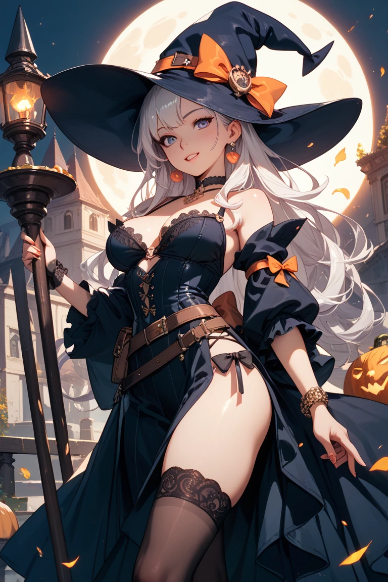a large breasted witch standing over a caludron