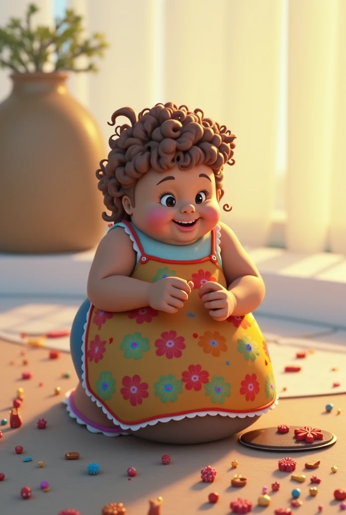 A little fat woman with curly hair