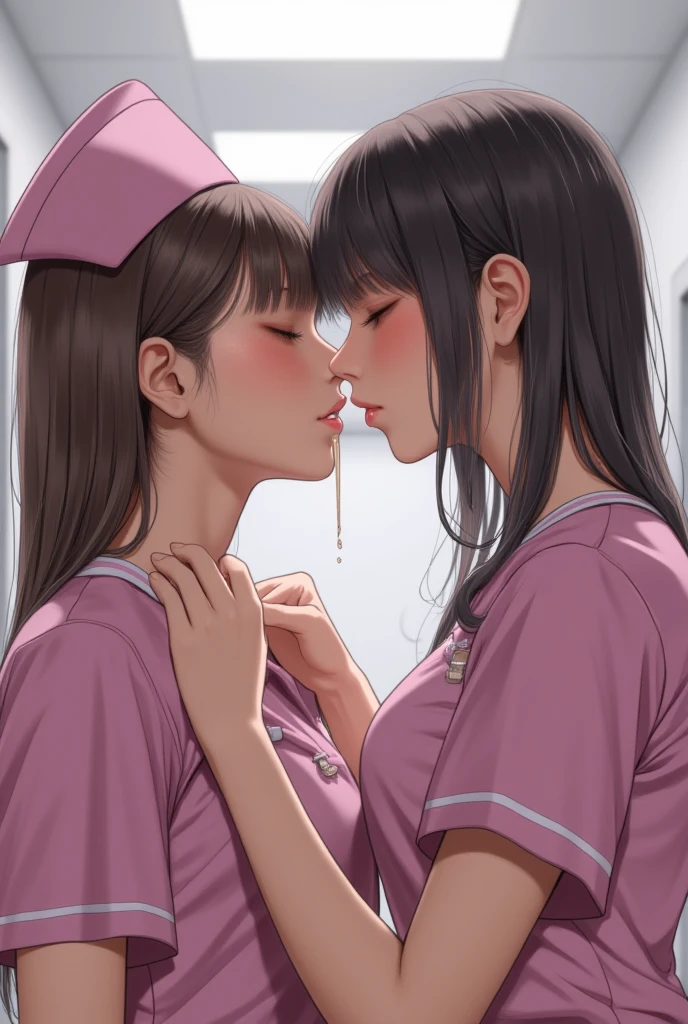 8K quality、High resolution、Two Nurses、Realistic skin texture、Two women love a penis sandwiched between them、High resolutionの肌、Women licking a man's penis with their tongues、Princess Hair、thin、Small and young breasts、Open the mouth to reveal a realistic tongue、Beautiful cleavage、Gray Hair、blue eyes、thin脚、French Braid、、Full Body Shot、Wetting、Tearing clothes