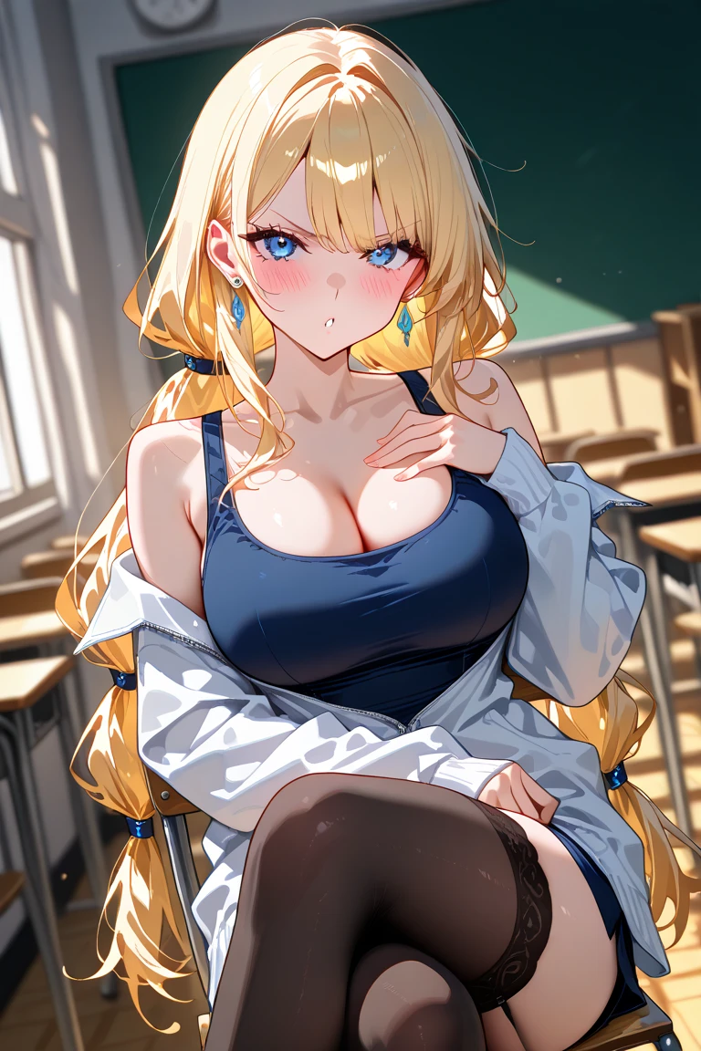 (((grayscale)))(masterpiece:1.2, best quality), (graffiti wall:1.15), a close up of an anime/manga style girl wearing blue sweater with big breasts at a cafe, breasts on a table, solo focus, black hair, looking at viewer, large breasts, blue eyes, collarbone, bare shoulders, a book, table, sitting, parted lips, waterlips, bangs, dress, day, a cup of coffee,sagisawa fumika,fumika sagisawa, blue eyes, black hair, hairband, long hair, hair over eyes, water lips, Eiko Tsukimi, blue eyes, braid, twin braid,(((blonde hair))),baseball cap,