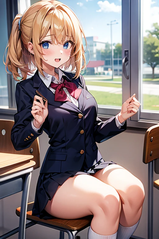 (masterpiece:1.5), illustration, 4k, 8k, (high quality:1.1), highly detailed, HDR, vivid colors, denhijou_niki, misakamitoko0903, 10s, 1girl, blazer, blonde hair, blue eyes, blush, closed mouth, highres, jacket, long hair, looking at viewer, panties, pantyshot, petite, plaid, plaid skirt, school uniform, sitting, skirt, smile, smug, solo, spread legs, twintails, underwear, upskirt, v-shaped eyebrows, white panties, lifted by self, <lora:middleFingerLORA_midfingv1(middle finger, fuck you):1>, middle finger, fuck you, extremely detailed hair, (pink nail polish:1.2), (short fingers:1.4), finger nails, short middle finger, (cameltoe:0.4), (5 fingers:1.4), highly detailed fingers, white panties, (plain panties:1.6)