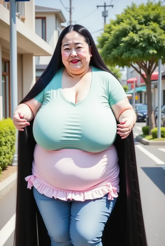 4k, 1 bunny girl mature, japanese, 45 years old, nsfw, topless, looking at viewer, shoot from front, full body standing, arm behind back, Obese, Plump, bombshell, Enormous Breasts, Sagging breasts, gigantic breasts, puffy nipple, miky dark areola, large areola, Pubic hair, Overweight Body, Bulky legs, Wide waist, Flabby, Postpartum, long hair, shibuya ganguro, yamanba make up, pink bunny ear, pink fundoshi, areolas slip from costume, necklace, in crowd bunnygirl contest, momosemomo
