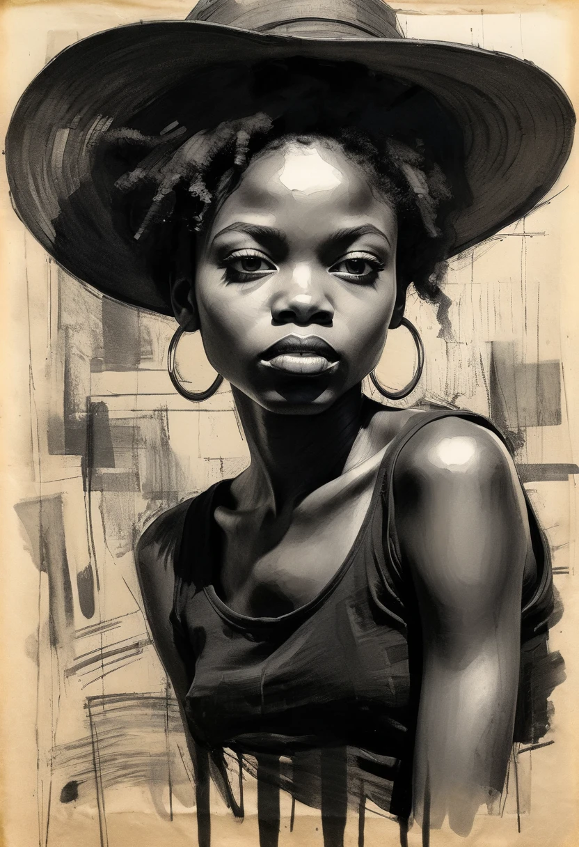sketching,character sketch,rough sketch, Black and white pencil painting,Sharpen, intaglio, closeup cleavage, Best quality, Ultra-detailed, Super detailed skin, Natural hair, (1 American woman), (Solo), fancy dress,