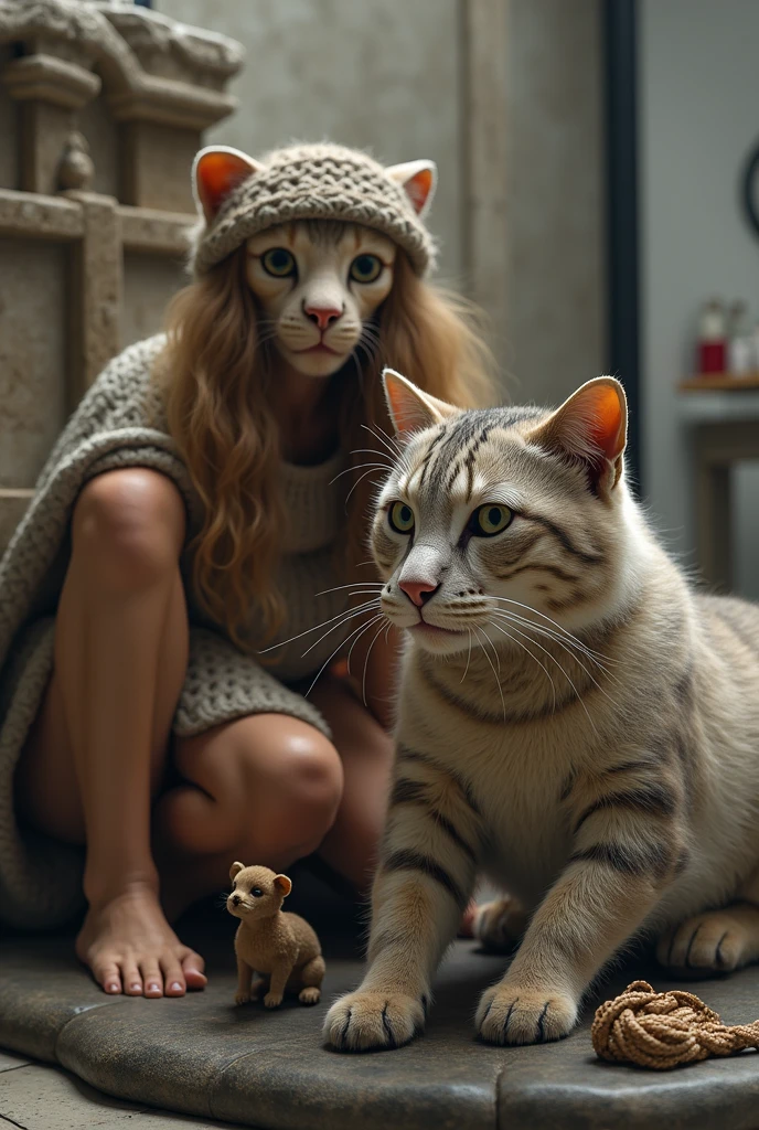 (cat with a hat:1.5) BREAK girl wearing a cat hat holding a cat
