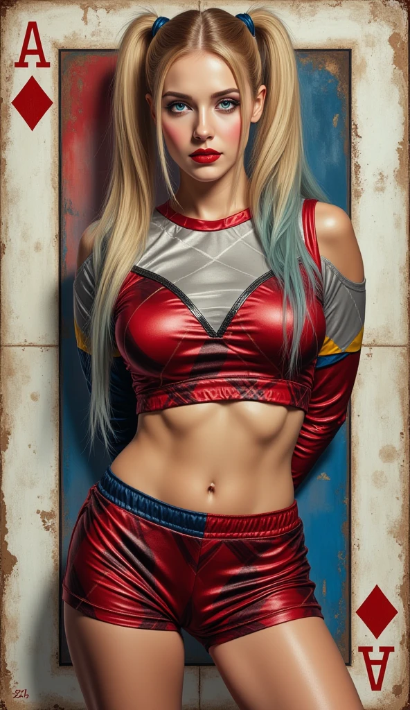 Portrait of Harley Quinn face and bust in tank top, Best Quality, Metal bat in one hand、absurderes, Sharp Focus, Ernie Flaeturg,Street Graffiti Background