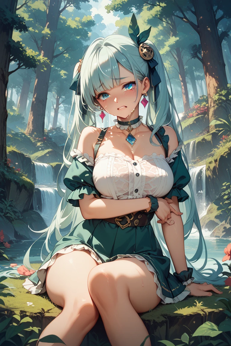 (((Best Quality))), (((masutepiece))), (Ultra-detailed:1.3), (from below:1.6), (hight resolution), amazing, Convoluted, Illustration, (ArtGerm:1.2), (((extremely detailed wallpaper 4k CG unity))), Official art, Original, Intense angle, Sunlight, (High contrast:1.2), (Colorful), Cinematic lighting, (highly detailed and beautiful:1.33), ((young female model)), (Cute:1.33), Sitting, large round eyes, v shaped_eyebrows, long white eyelashes, (Detailed hands and fingers:0.9), backless, (innerboob cutout:1.2), (inguinal cutout), the 2D anime girl sits on bench, outdoor, park, 1girl, Bare_shoulders, Detached_sleeves, light blue eyes, pink blue hair, (mixed blue and pink hair: 1.2), (Ass:0.1),all-fours,Girl spreading her legs, showing naked pussy, naked pussy, open wide legs, bare pussy, loose smooth long skirt, cute face, smiling, excited, mouth closed, spread legs
