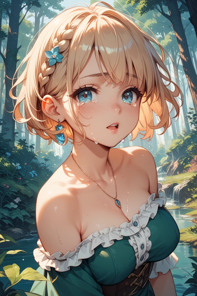(masterpiece, best quality), best quality, best resolution, (ultra-detailed), (3heads:1.5), 1girl, (kicchou yachie:1.3), masterpiece, best quality, ultra quality, ultra resolution, ultra detail, blue top, crop top, ((stomach)), midriff, ((groin)), blue skirt, normal ears, shackles, blonde hair, very long hair, wavy hair, sidelocks, red eyes, parted lips, single horn, sweat, cute, toned belly, hand on own chest, eyelashes, (24 year old woman:1.3), (masterpiece:1.5), (best quality:1.5), (beautiful detailed), extremely detailed CG, extremely delicate and beautiful, depth of field, (finely detailed face), (perfect details:1.2), (mature female:1.3), wide pelvis, slender, large veiny breast, 16k resolution, highres, very high quality, very high definition, extremely detailed, masterpiece, best quality, blonde hair, long hair, alluring presence, braid, short skirt, close up, big tits, young, dragon girl, dragon horns, dragon tail, tail,