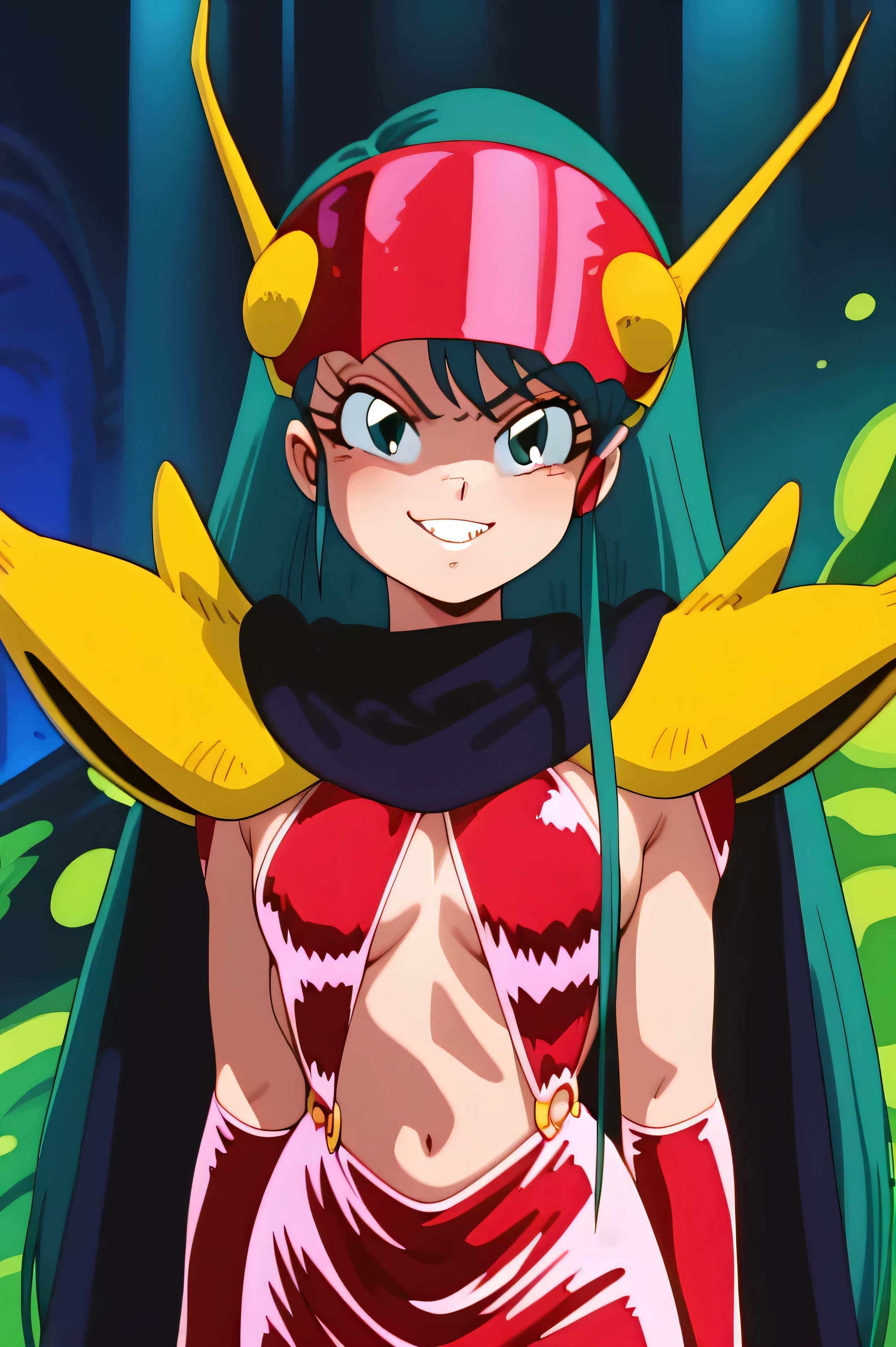 anime_Rosamon_Yugiho_ownwaifu, Website.ownwaifu.com, Digimon \(criatura\), seios, Cabelo longo, large seios, batom, umbigo, inventar, olhos cobertos, garota monstro, capacete, plantar girl, pele colorida, coxas, decote, Petals, elbow luvas, umbigo cutout, red flor, red luvas, May, mascarar, espinhos, capa, luvas, vinhas, Rosa, flor, plantar, 1 garota, Sozinho, visualizador de frente, olhando para o espectador, tronco, sorriso, sexy, seios grandes, roupa de banho, bikini
