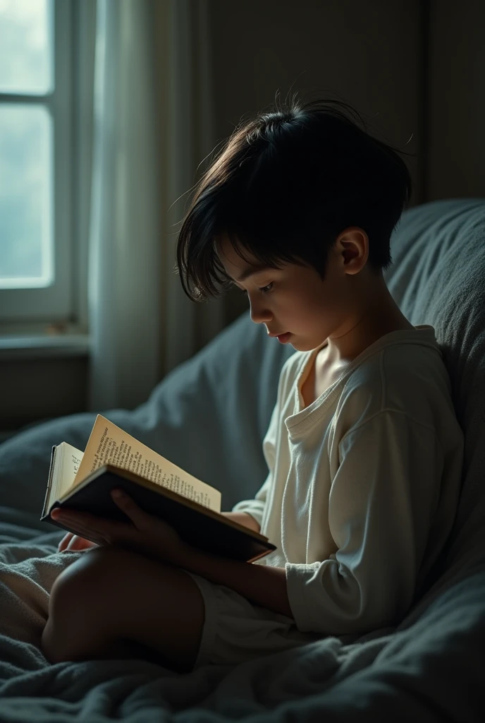 Boy reading under the covers of a book fort reading a book