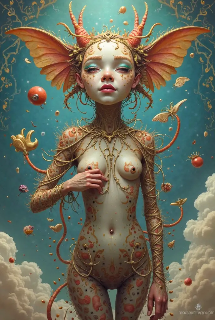 naked navi elf woman with rainbow subsurface scattering in a short pearlescent low cut tight fitting dress on a dark moonlit night in a coral reef, (photograph:1.3), (masterpiece:1.1), golden hour,  (colouring book:1.1) ,(cuttlefish:1.3), (fairy:1.2)