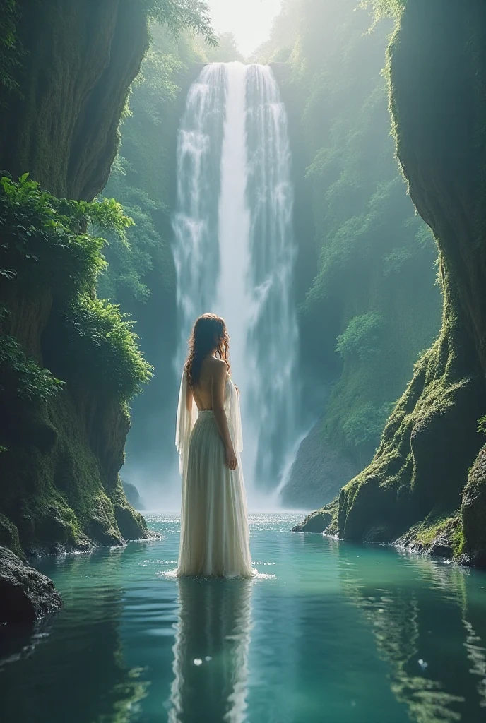 Transform into a woman at the waterfall 