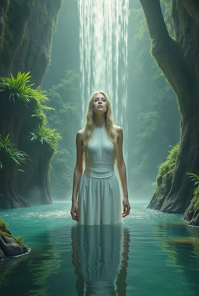 Transform into a woman at the waterfall 