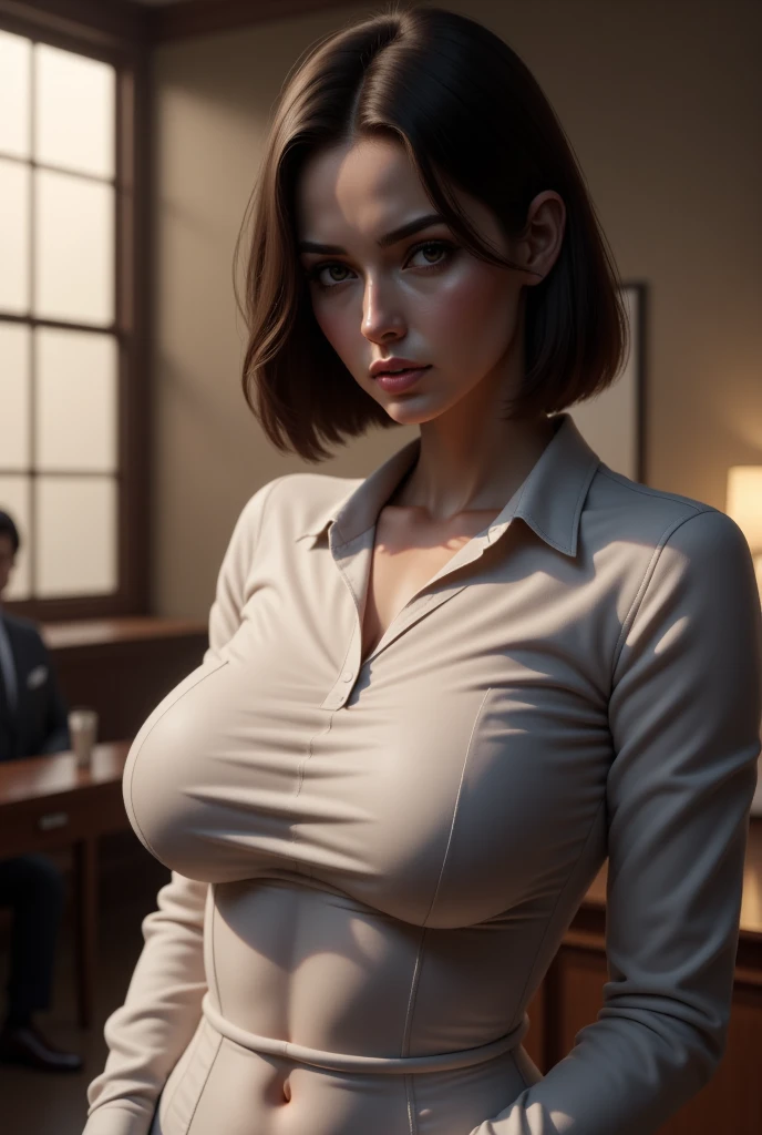photorealistic, (whole body:1.8), low angle, (seen from below), young Angelina Jolie, (V-neck long sleeve wool sweater:1.8), (tight jeans tracers ass prtfectp), a beautiful hyper-realistic young woman with gray-blue eyes and glasses, (big chest ), (neckline:1.5), (Hips and groin showing: 1.5), (camel toe:1.5), highly detailed official artwork, beautiful girl with slim body and sensual posture, long legs, Attractive young woman, (attractive possessions:1.3), (crossed arms behind back, holding the up enhancing her neckline:1.8), in the bank in the (natural fog forest:1.2), natural background, dubnitskiy david fanart, Realistic portrait, soft photorealistic, perfect image of a cute girl, cute girl with smooth face like skin, facial focus, Makoto Shinkai and Artgerm, Photon mapping, natural light, warm color tones, vivid colors, Fresh environment, foggy atmosphere
